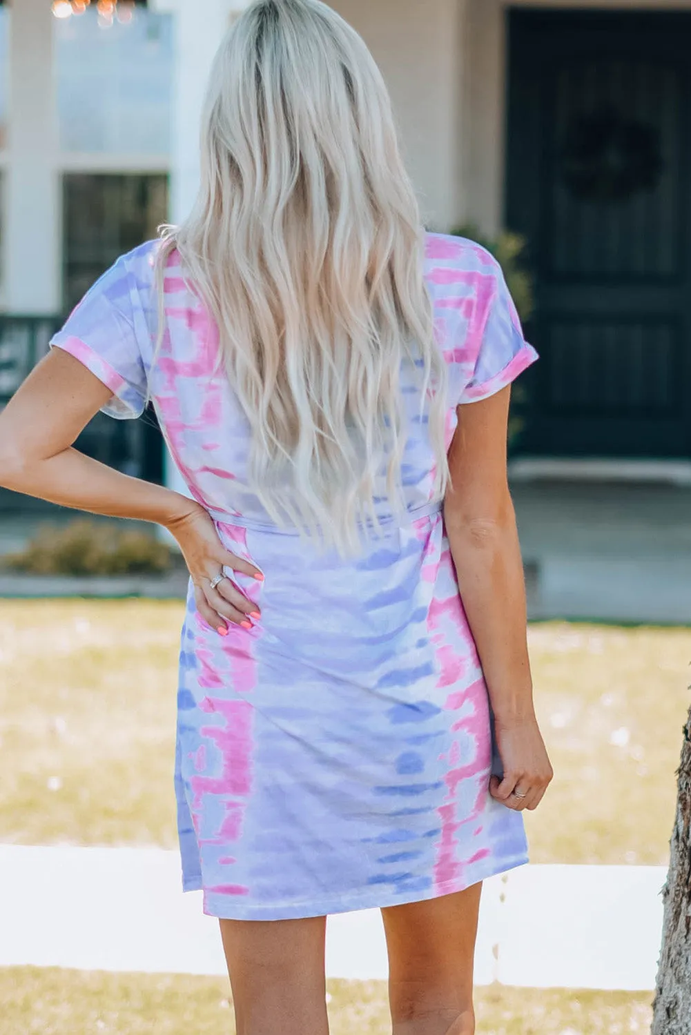 Multicolor Parent-child Matching Letter Tie Dye Print Short Sleeve Mini Dress