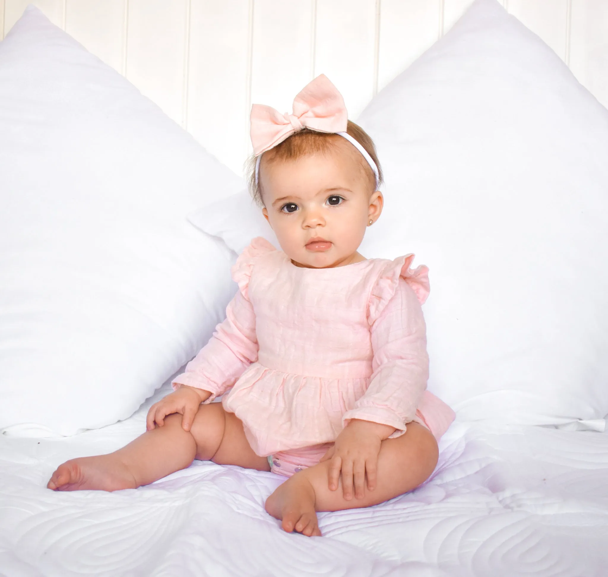 Muslin LS Bubble Romper - Peach Blossom