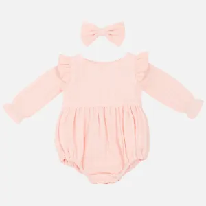Muslin LS Bubble Romper - Peach Blossom