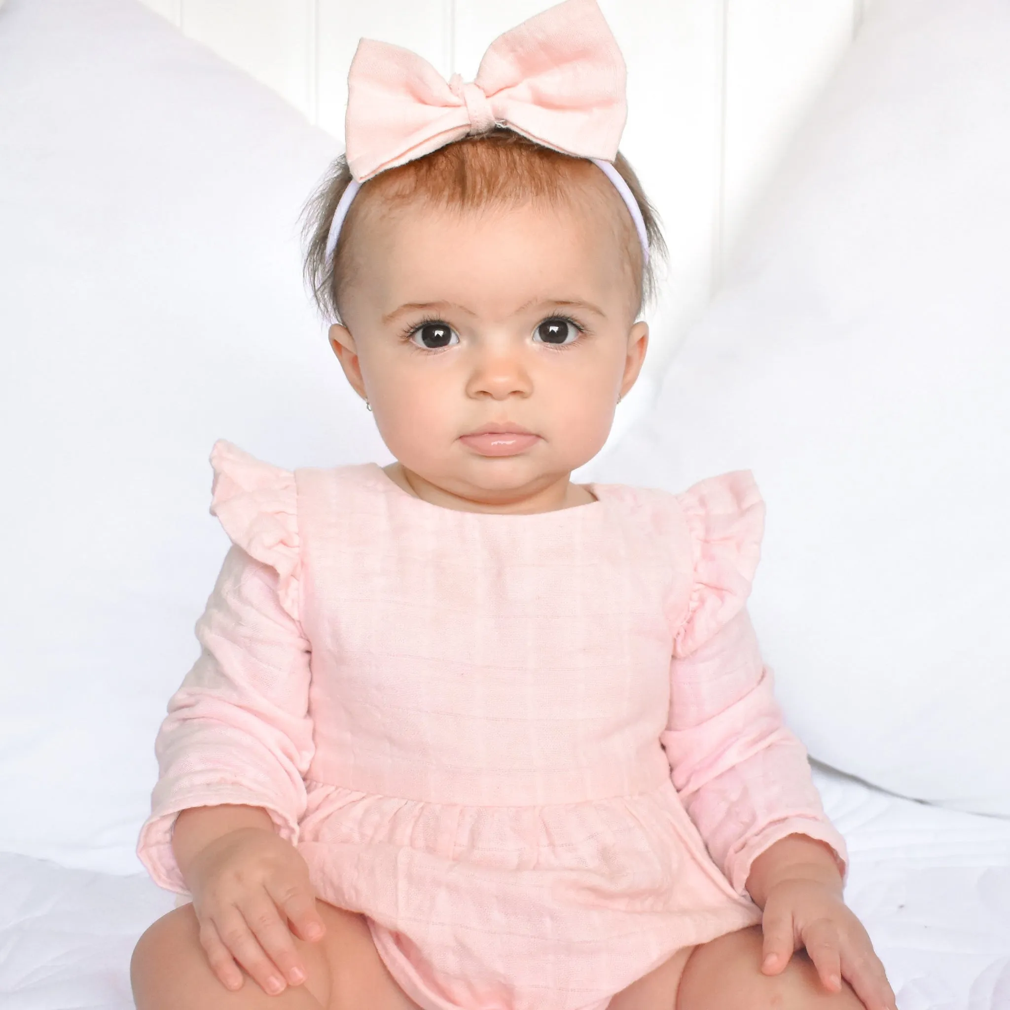 Muslin LS Bubble Romper - Peach Blossom