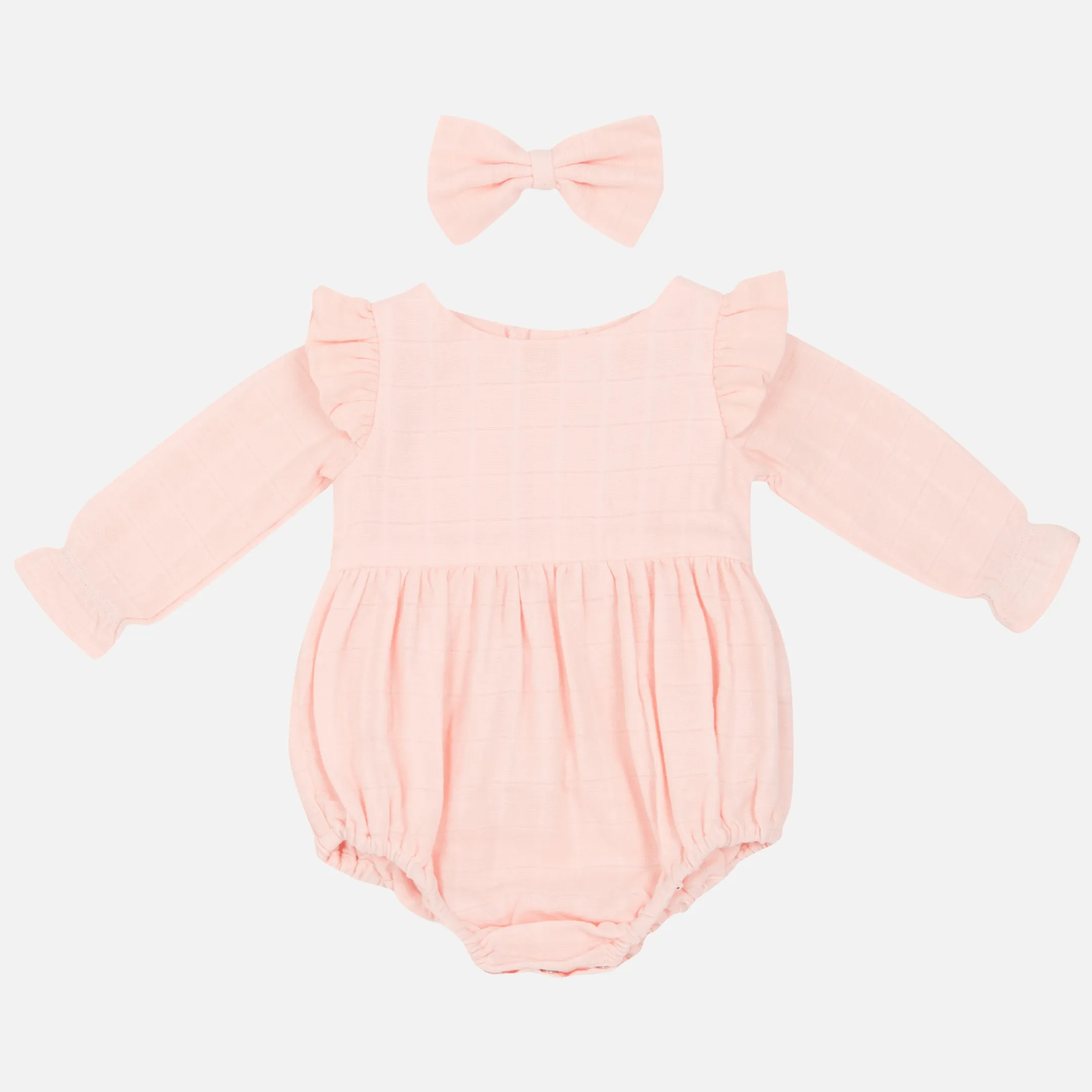 Muslin LS Bubble Romper - Peach Blossom