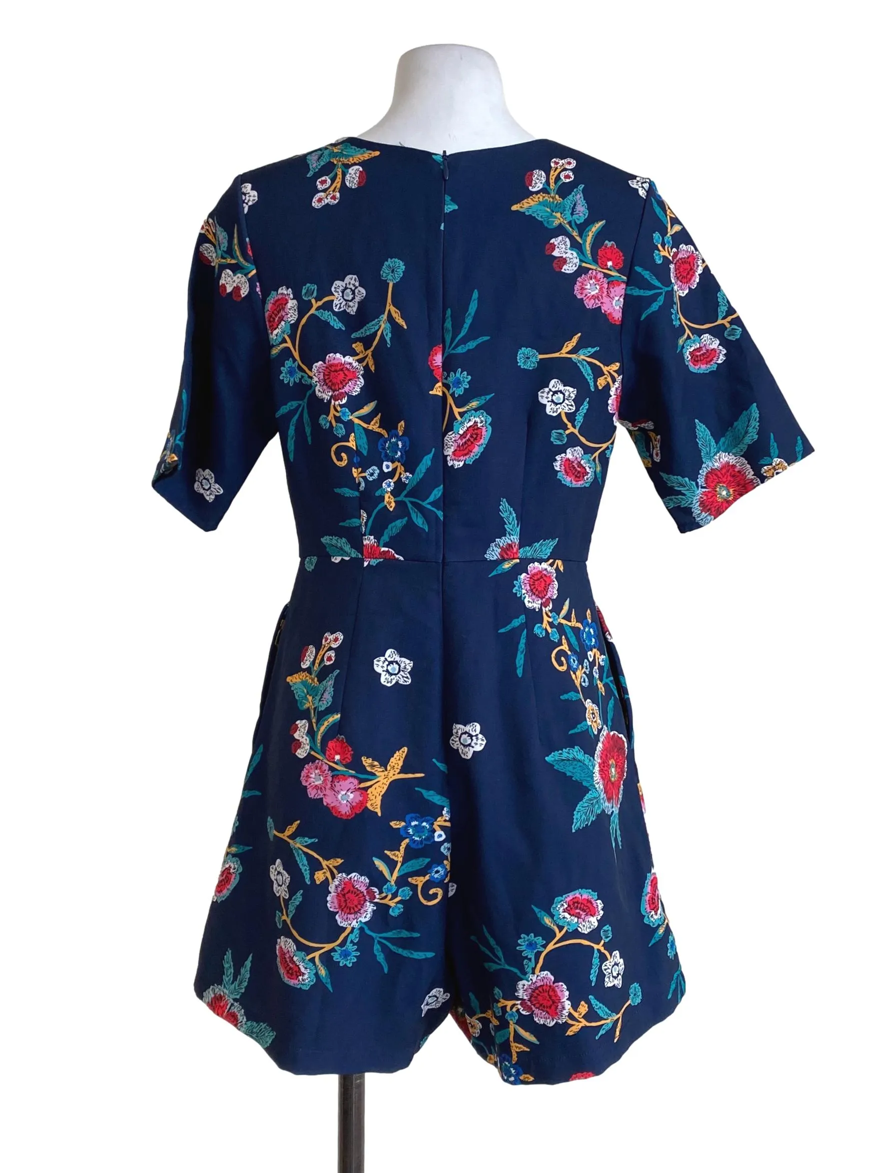 Navy Blue Floral V Neck Rompers