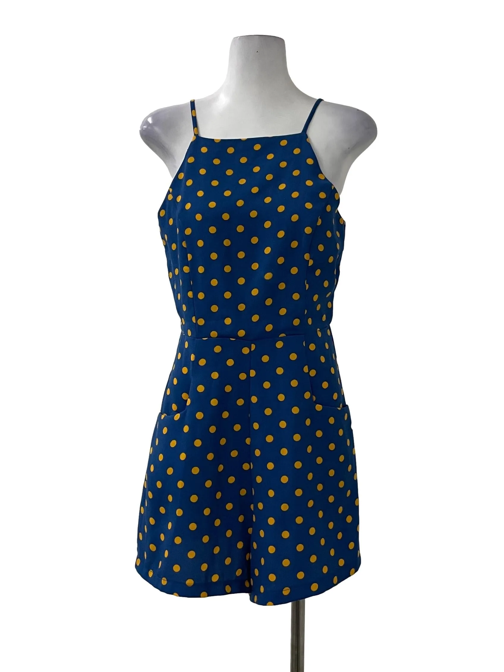 Navy Polka Dot Halter Romper