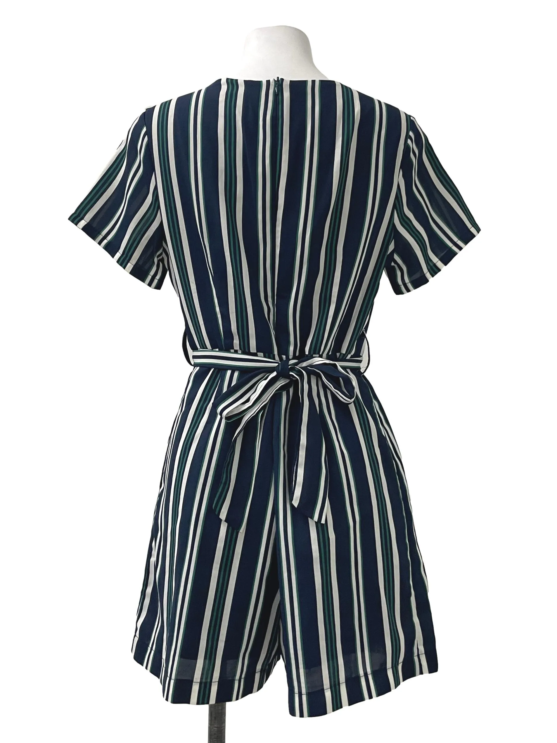 Navy V Neck Stripe Romper