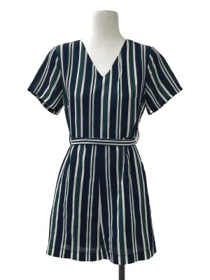 Navy V Neck Stripe Romper