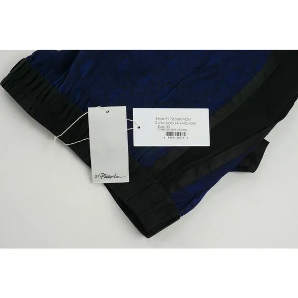 New Phillip Lim Damask Womens Sizes 00 / 8 Blue Black Satin Trim Jacquard Shorts