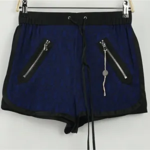 New Phillip Lim Damask Womens Sizes 00 / 8 Blue Black Satin Trim Jacquard Shorts