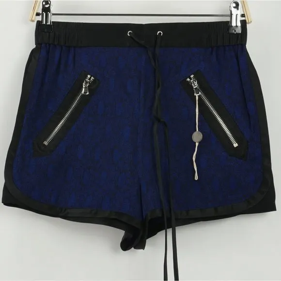 New Phillip Lim Damask Womens Sizes 00 / 8 Blue Black Satin Trim Jacquard Shorts