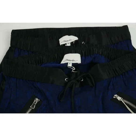 New Phillip Lim Damask Womens Sizes 00 / 8 Blue Black Satin Trim Jacquard Shorts