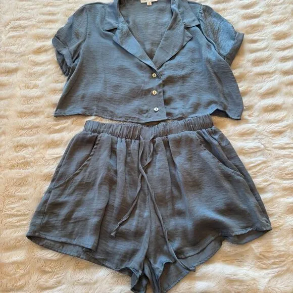 NWT Satin Button Down Crop Top &amp; Short Set