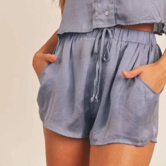 NWT Satin Button Down Crop Top &amp; Short Set