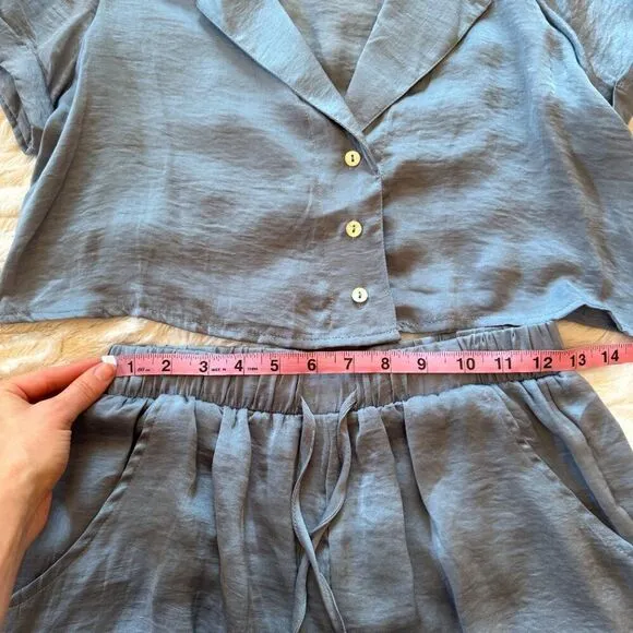 NWT Satin Button Down Crop Top &amp; Short Set