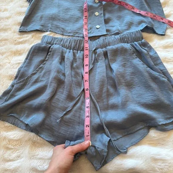 NWT Satin Button Down Crop Top &amp; Short Set