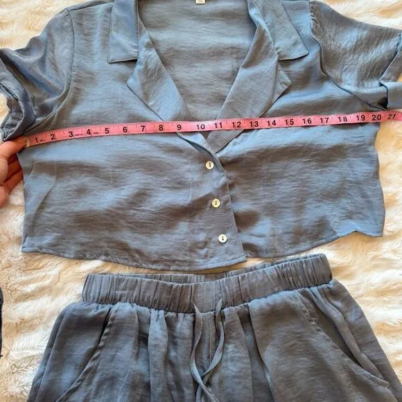NWT Satin Button Down Crop Top &amp; Short Set
