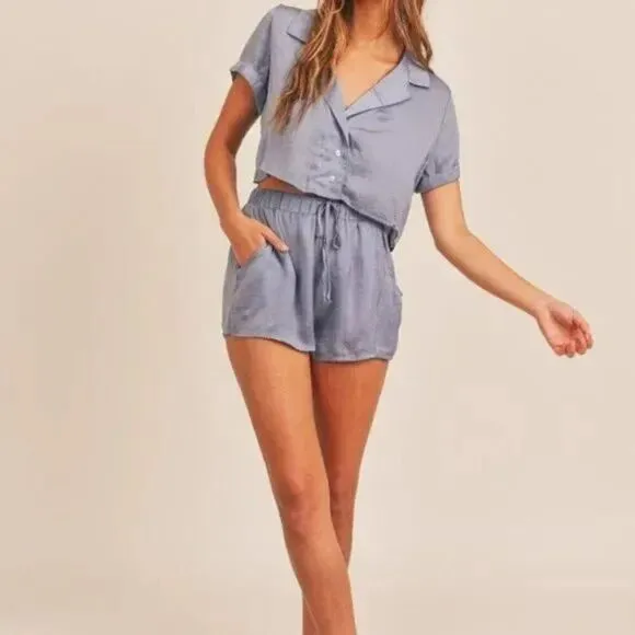 NWT Satin Button Down Crop Top &amp; Short Set