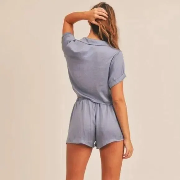 NWT Satin Button Down Crop Top &amp; Short Set
