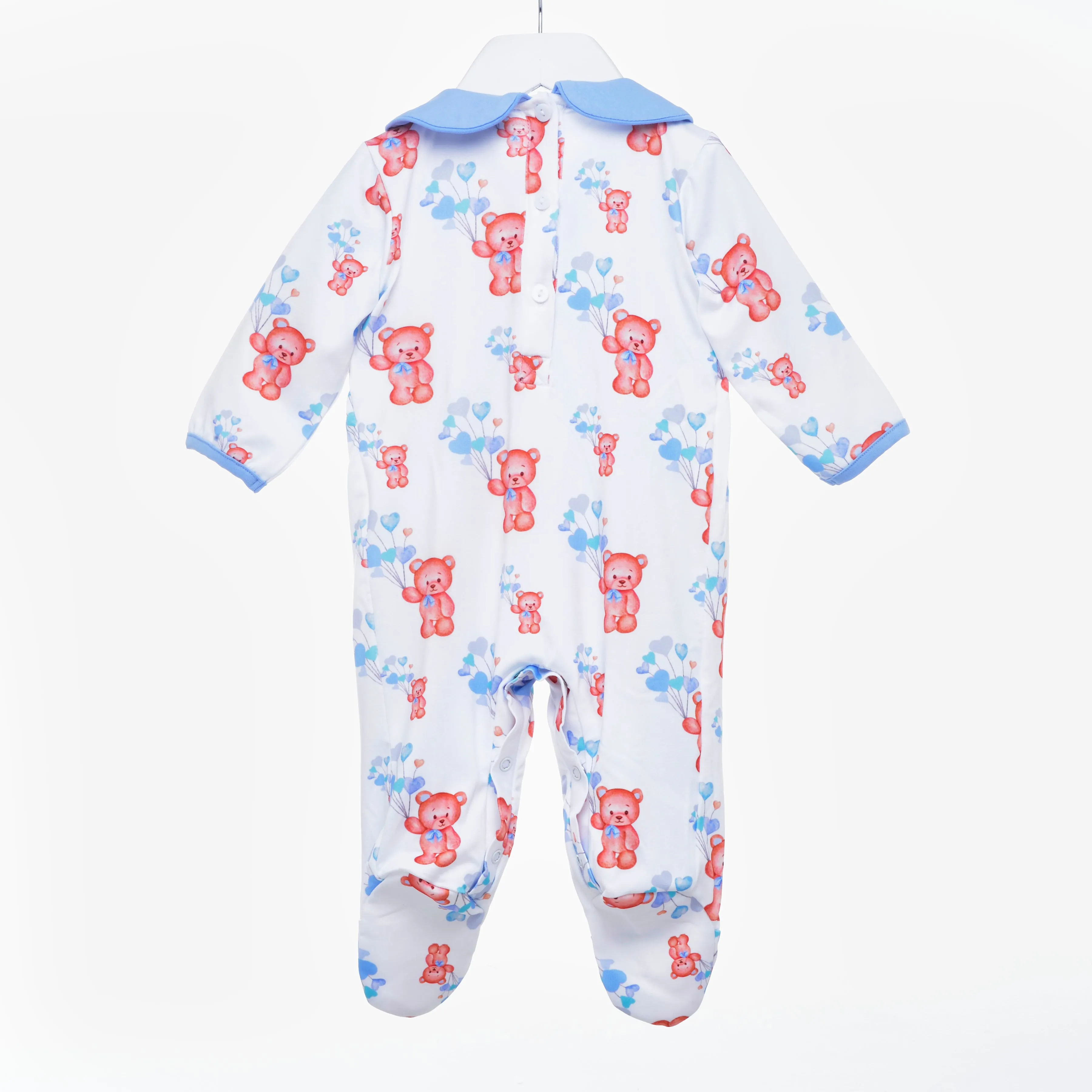 Ocean Baby Boys Blue Smocked Balloon Teddy Sleepsuit & Bib Set (NB-12M)