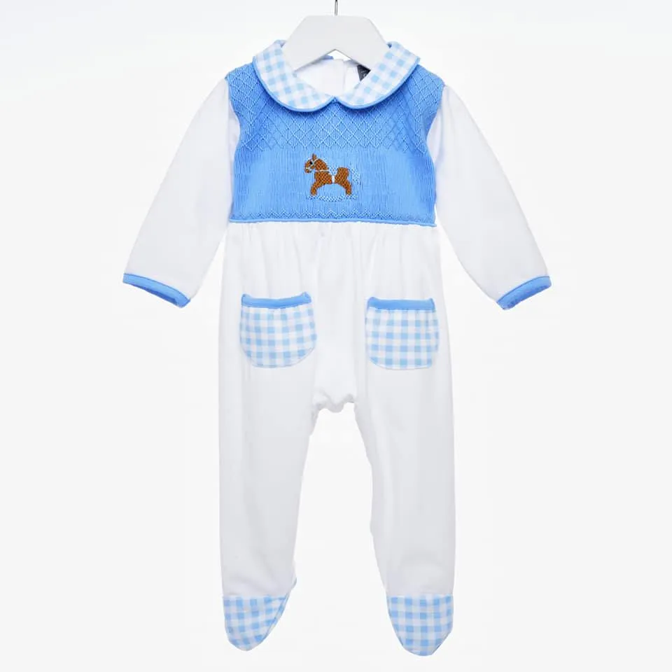 Ocean Baby Boys Full Front Smocked Rocking Horse Sleepsuit (NB-12M)