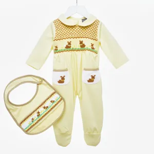 Ocean Baby Boys Smocked Bunny Sleepsuit & Bib Set (NB-18M)