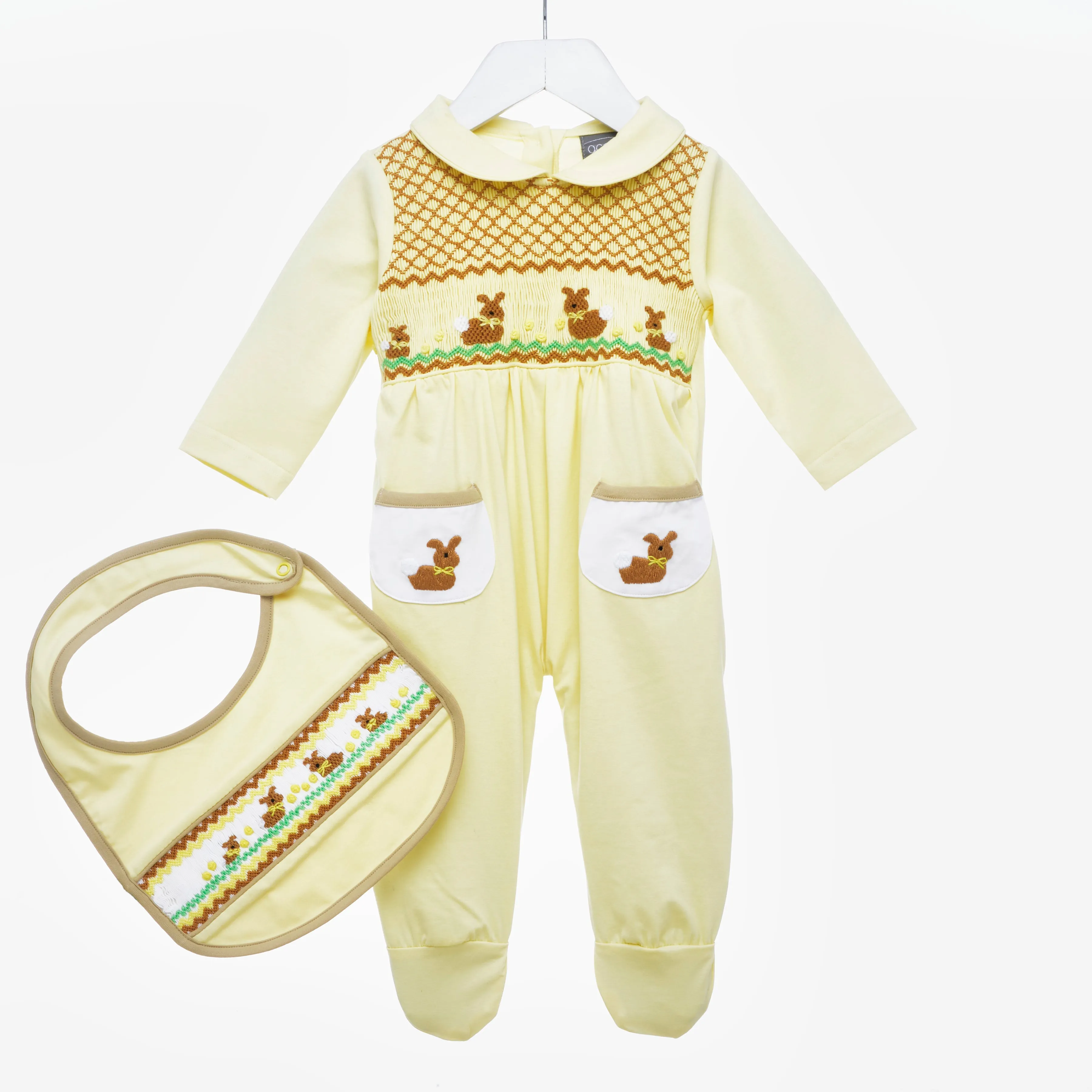 Ocean Baby Boys Smocked Bunny Sleepsuit & Bib Set (NB-18M)