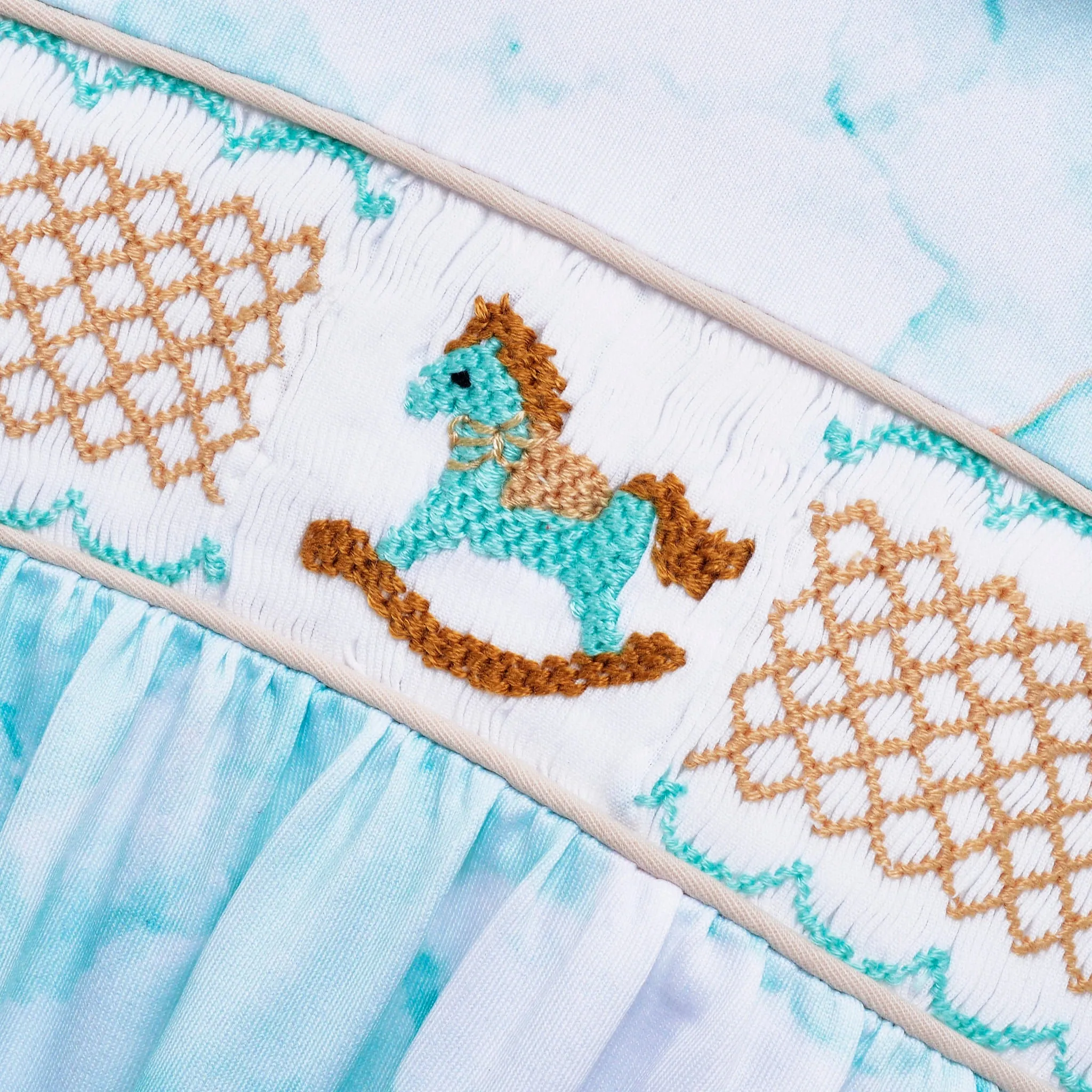 Ocean Baby Boys Smocked Mint Marble Effect Rocking Horse Sleepsuit & Bib Set (NB-12M)