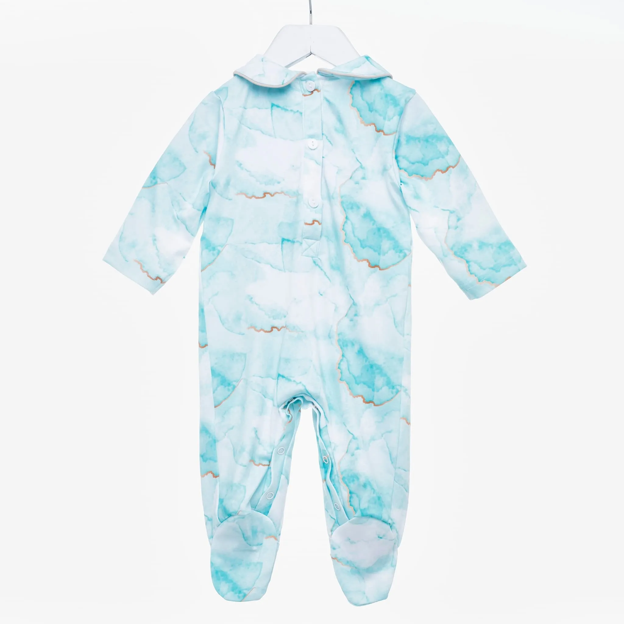 Ocean Baby Boys Smocked Mint Marble Effect Rocking Horse Sleepsuit & Bib Set (NB-12M)