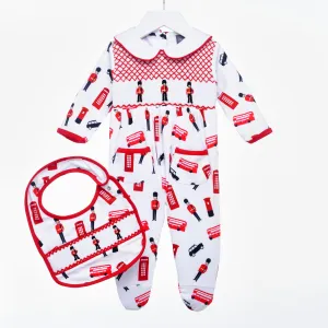 Ocean Baby Boys Soldier & London Themed Smocked Sleepsuit & Bib Set (NB-12M)