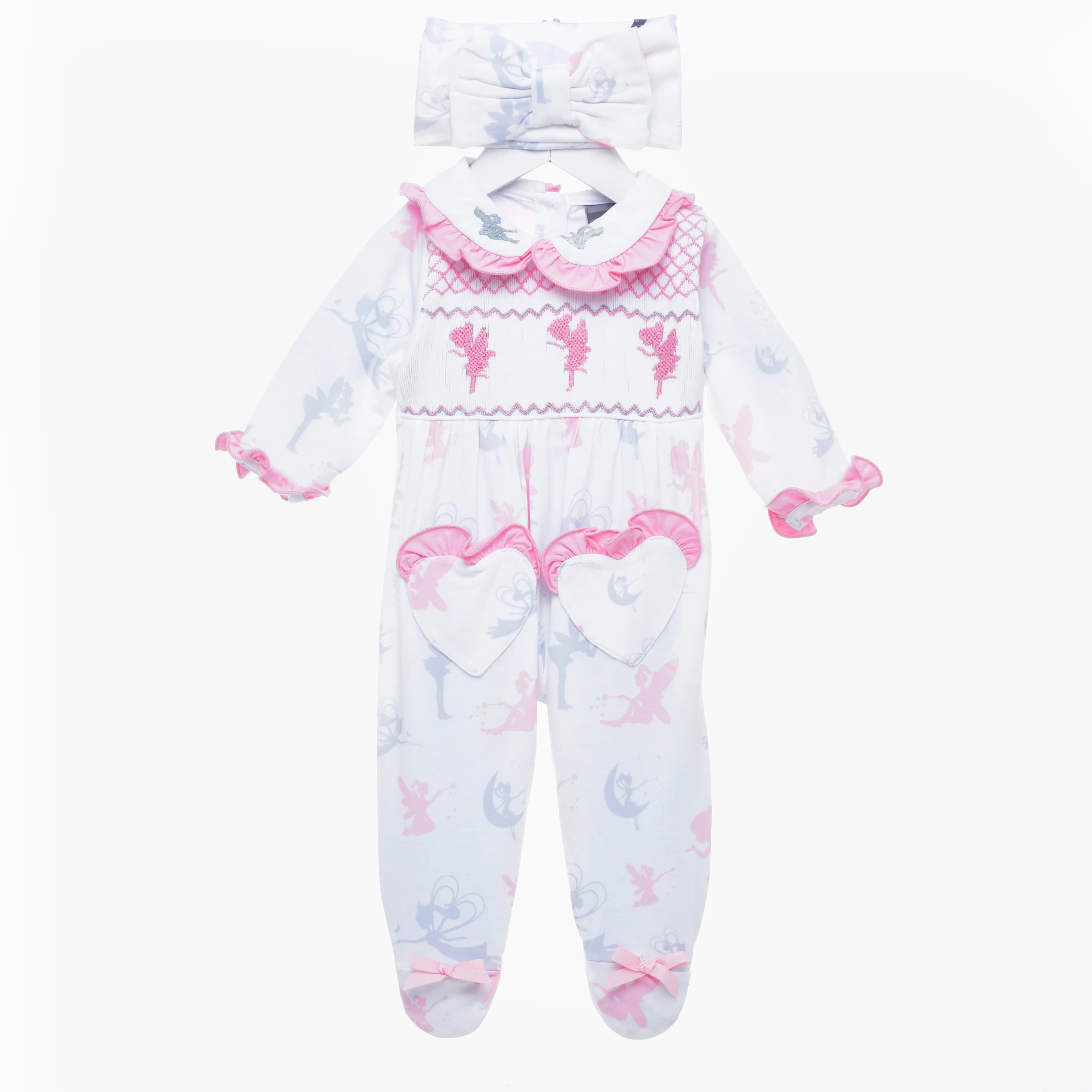 Ocean Baby Girls Smocked Fairy Sleepsuit & Headband Set (NB-18M)