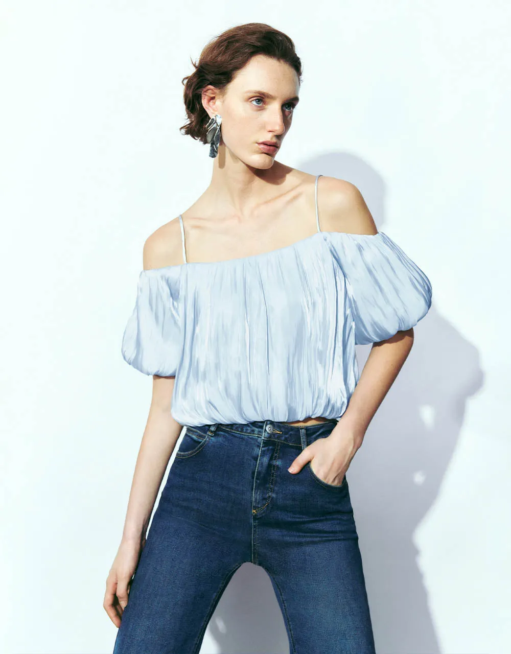 Off-Shoulder Chiffon Cami Top