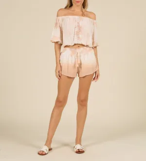 Off the Shoulder Tie Dye Macramé Crop Top