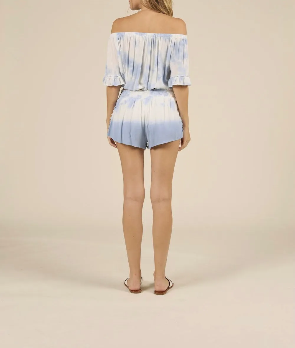 Off the Shoulder Tie Dye Macramé Crop Top