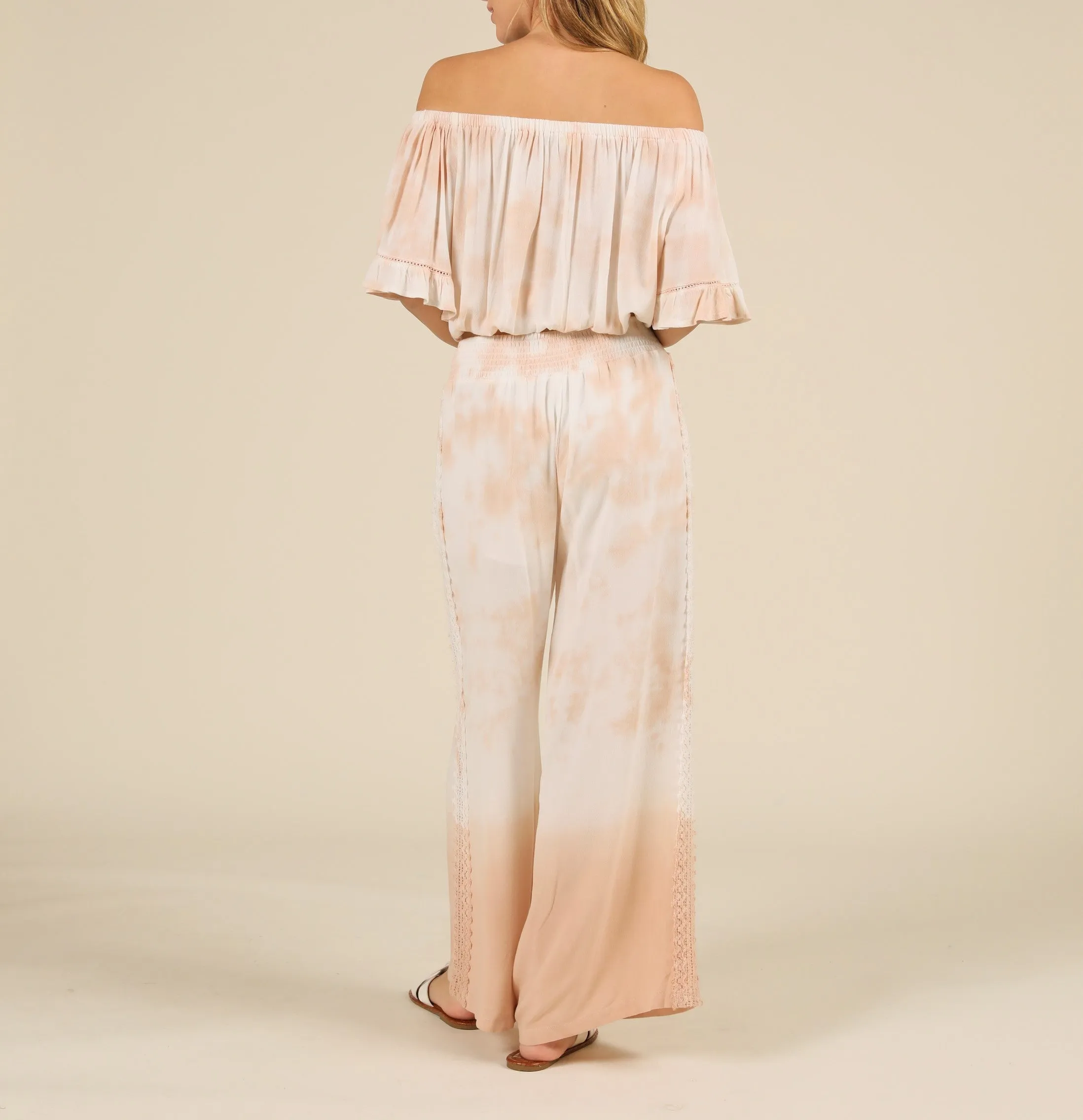Off the Shoulder Tie Dye Macramé Crop Top