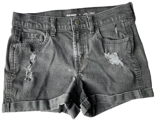 Old Navy Black Mid-Rise Boyfriend Distressed Shorts