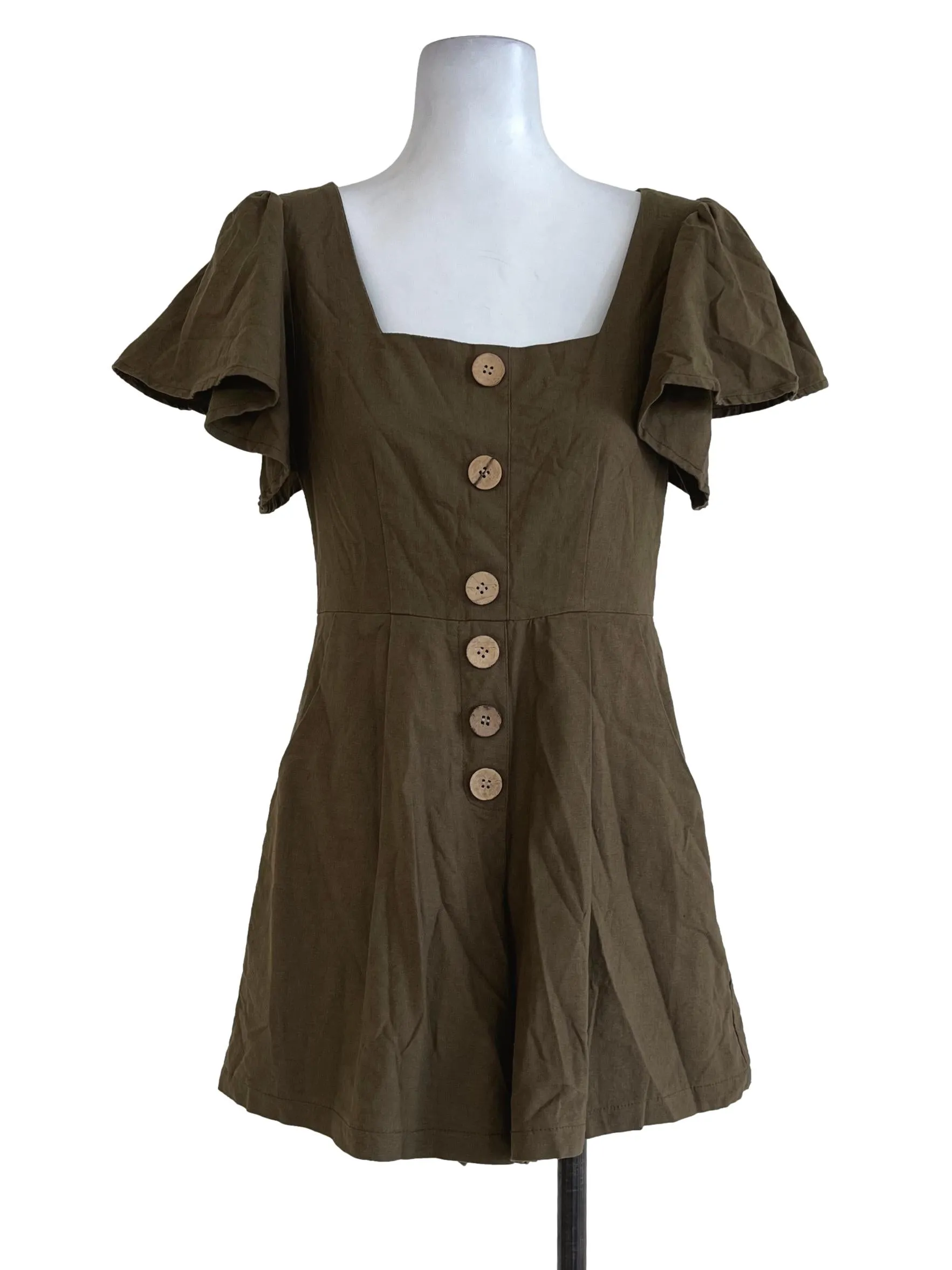 Olive Green Square Neck Romper