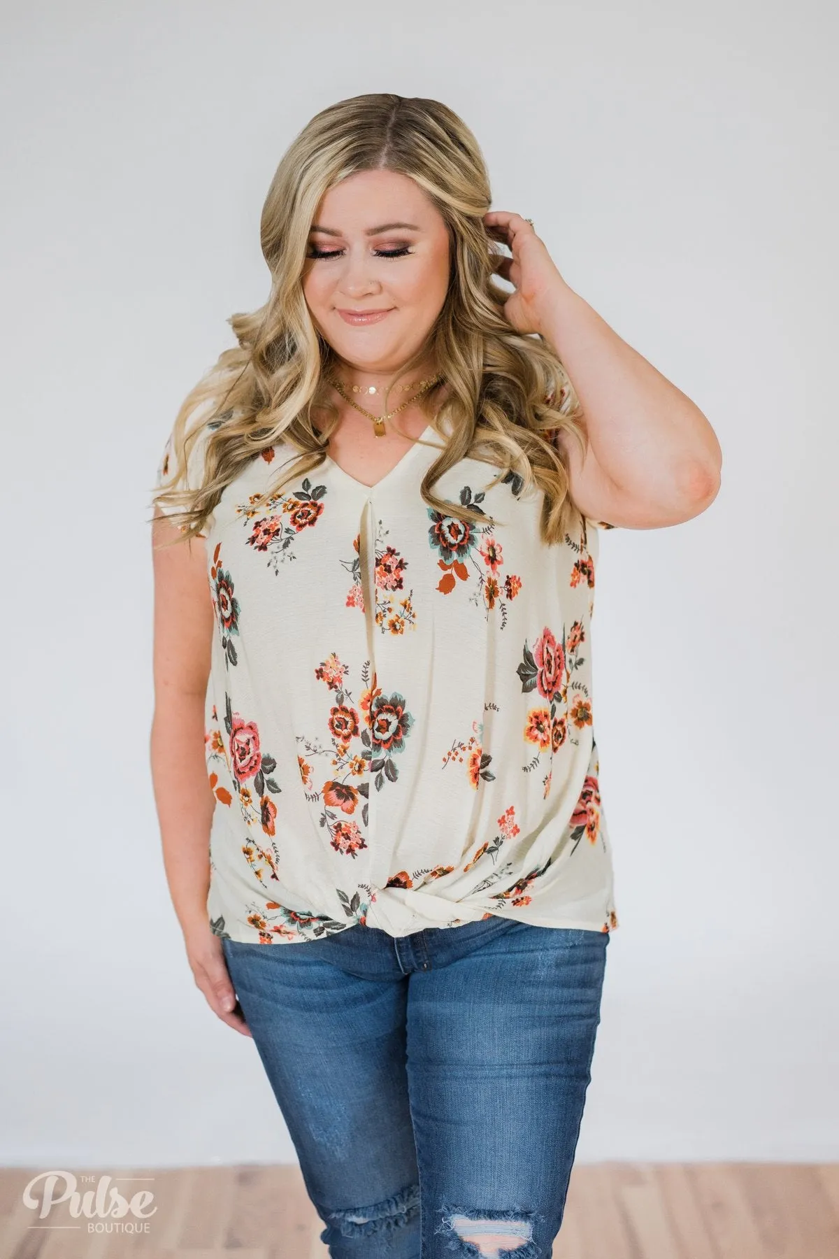 Once in a Lifetime Floral Knot Top- Cream