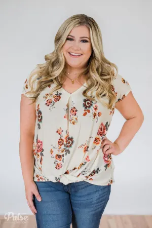 Once in a Lifetime Floral Knot Top- Cream