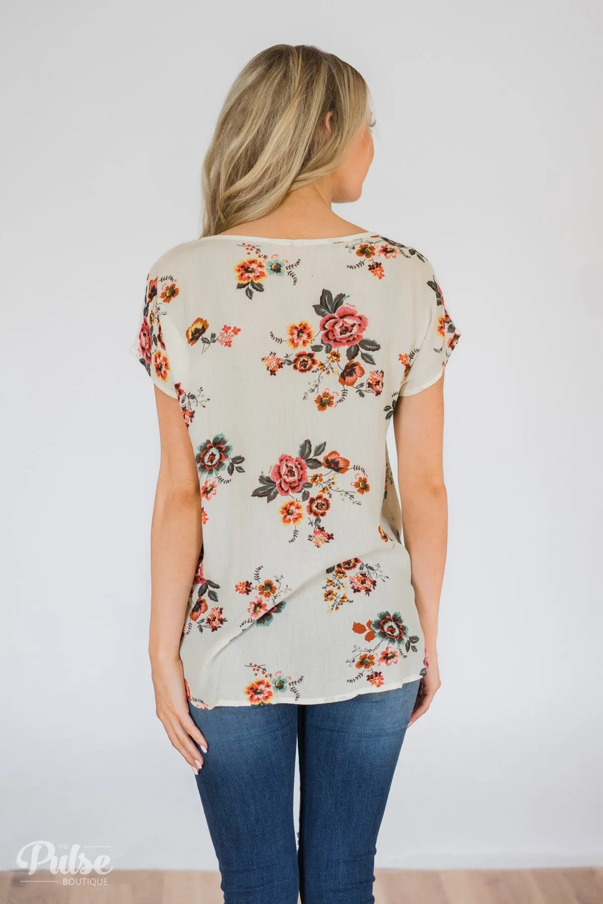 Once in a Lifetime Floral Knot Top- Cream