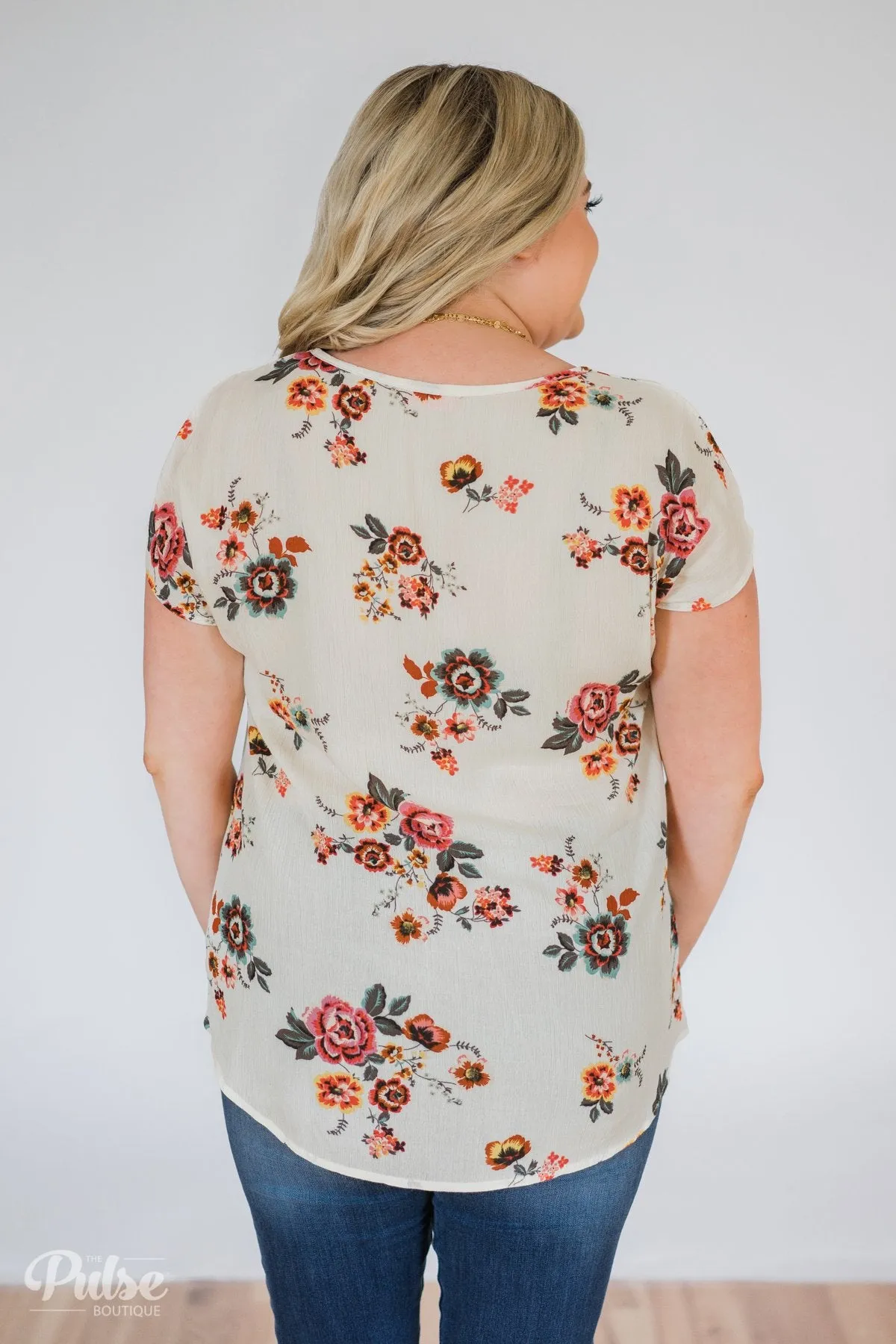 Once in a Lifetime Floral Knot Top- Cream