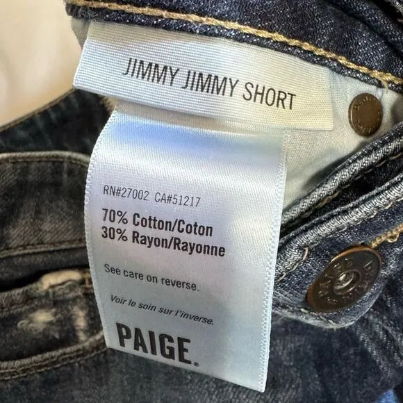 Paige Jimmy Jimmy High Rise Distressed Cuffed Denim Shorts