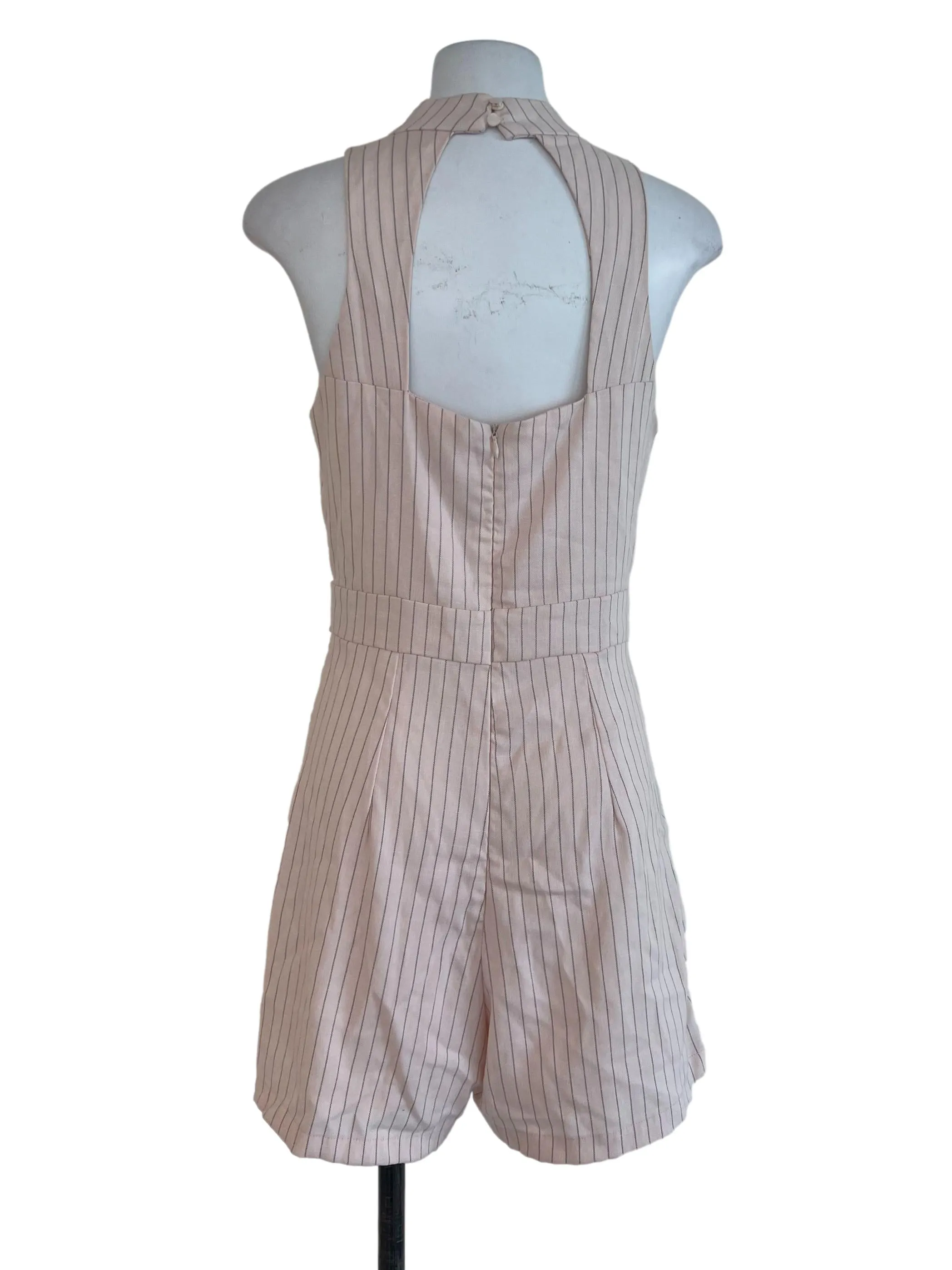 Peach Pink Pinstripe Romper
