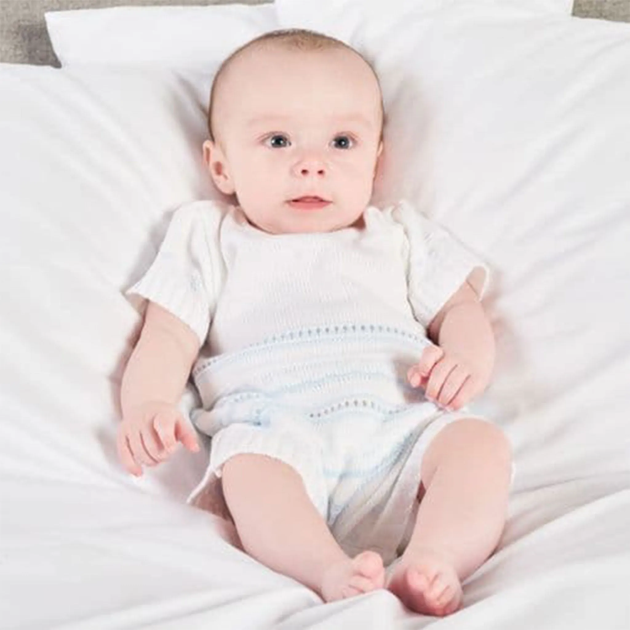 Personalised Baby Boy Knitted Romper - White / Blue