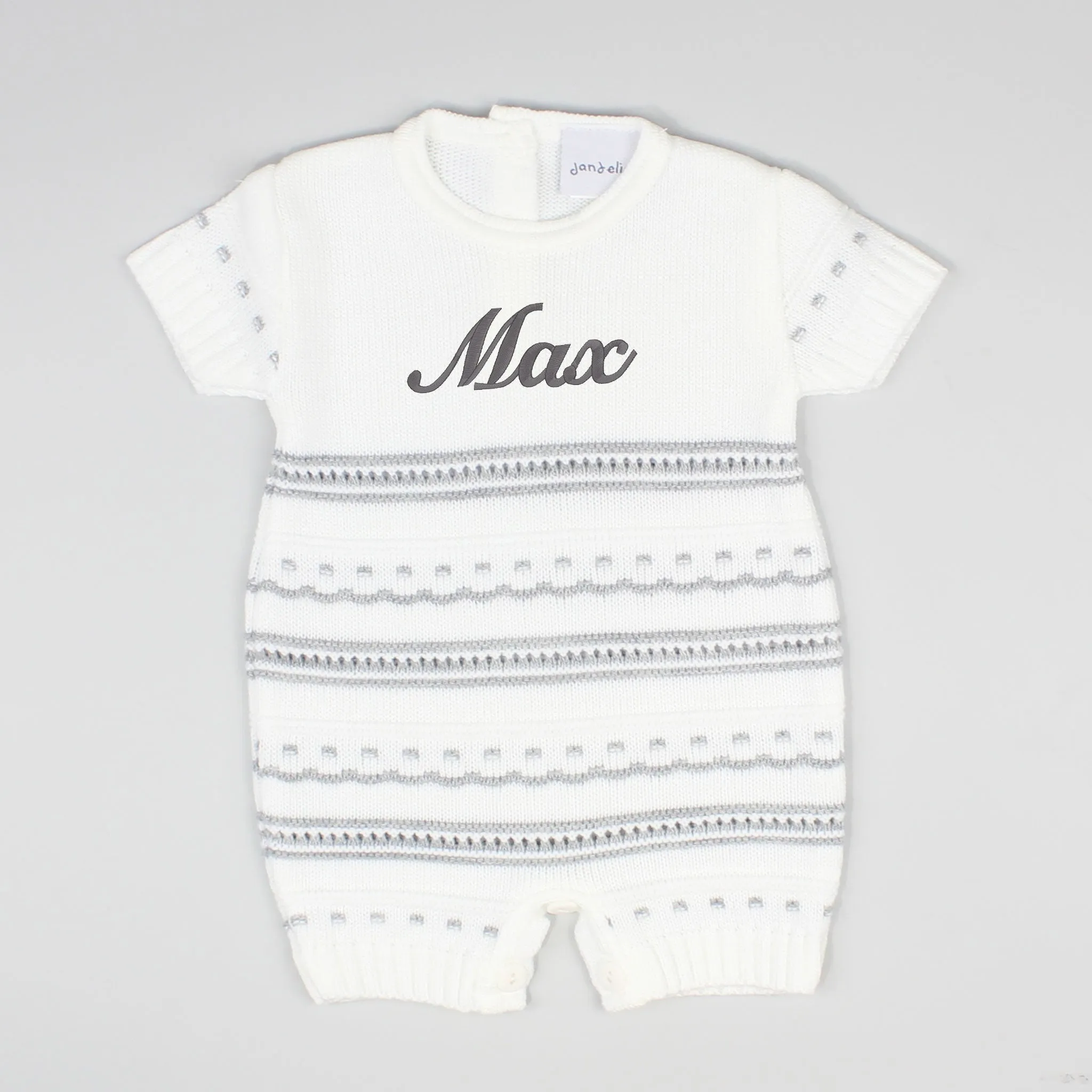 Personalised Baby Boy Knitted Romper - White / Grey