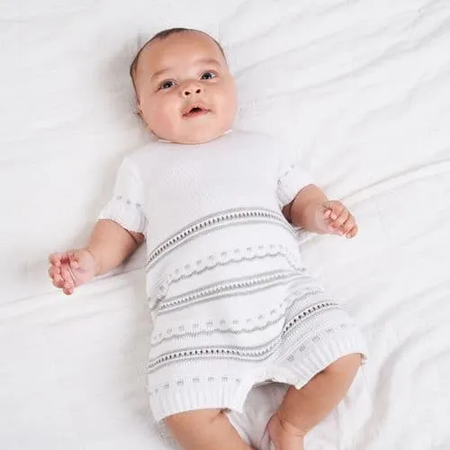 Personalised Baby Boy Knitted Romper - White / Grey