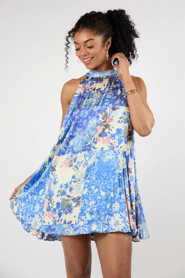 Petal Perfection Blue Multi Halter Neck Printed Mini Dress