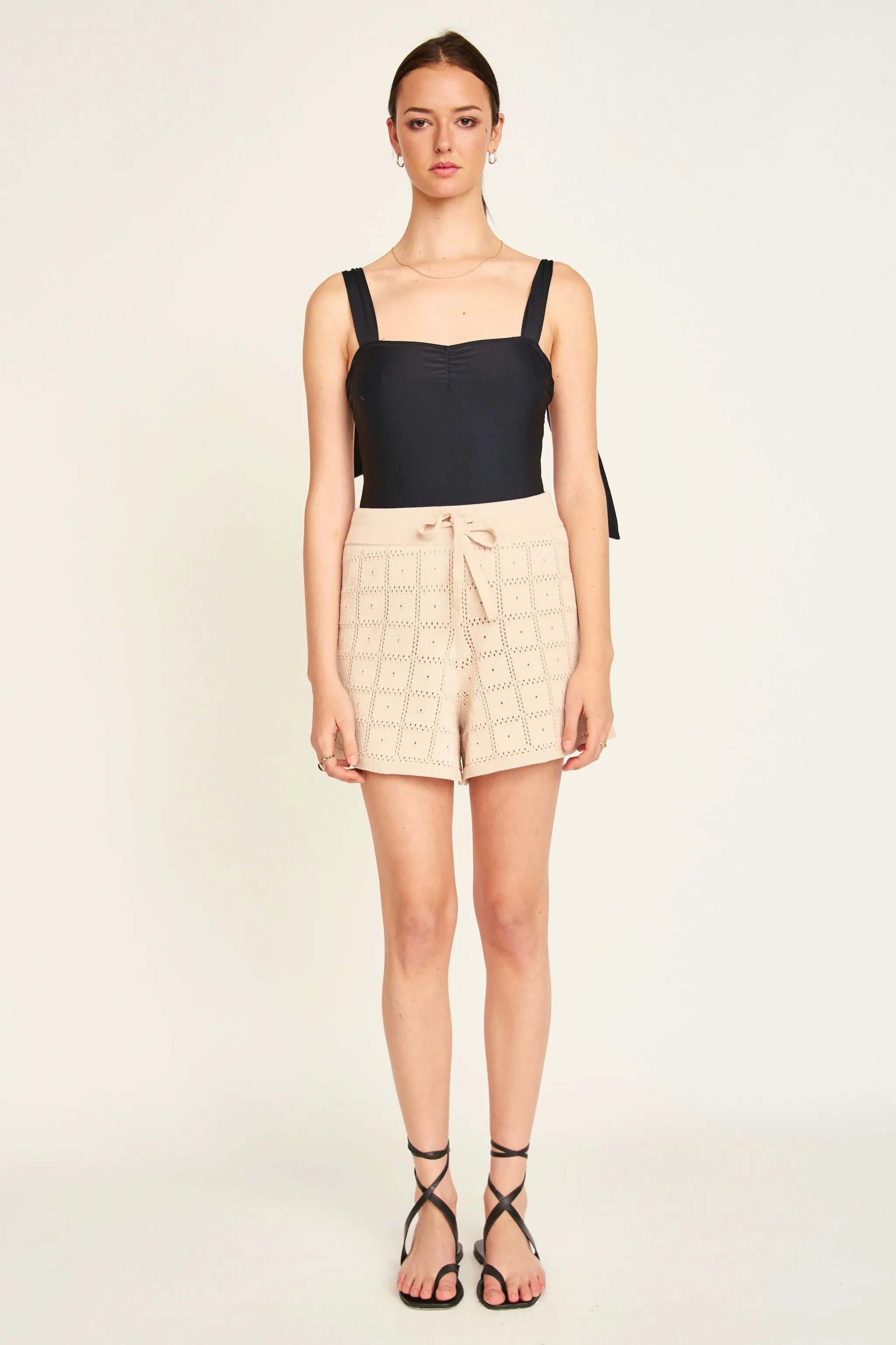 Petra Pointelle Knit Shorts in Shell