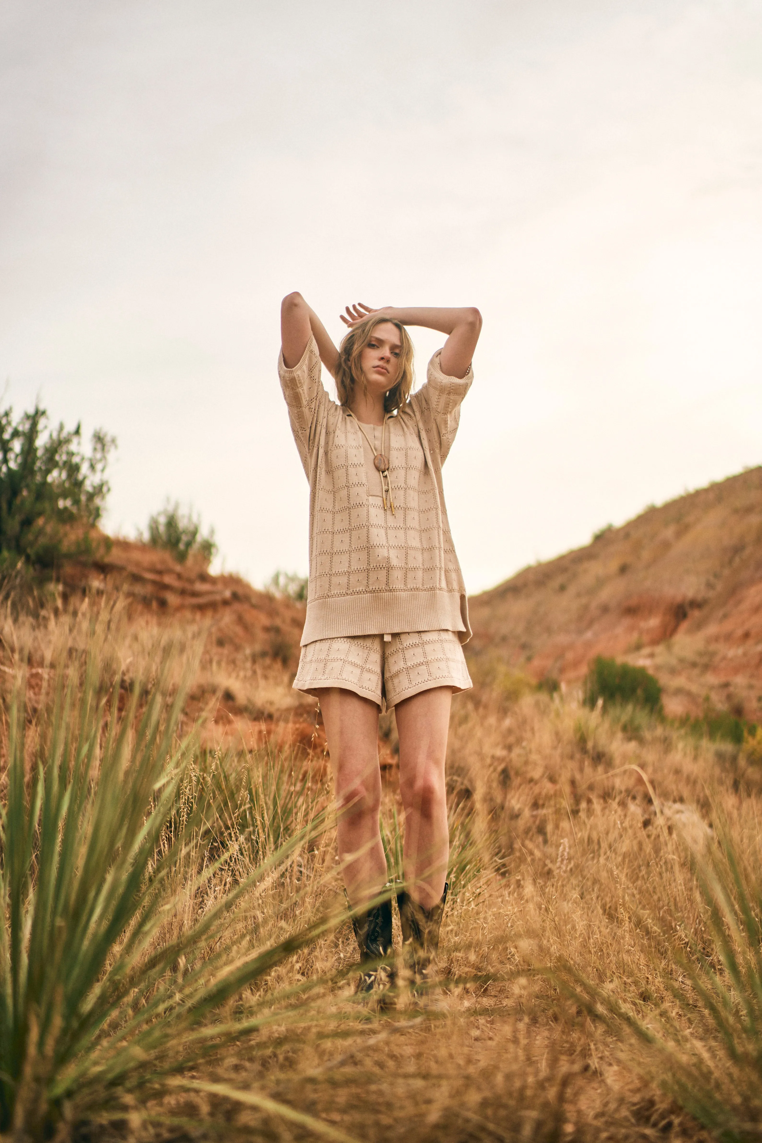 Petra Pointelle Knit Shorts in Shell