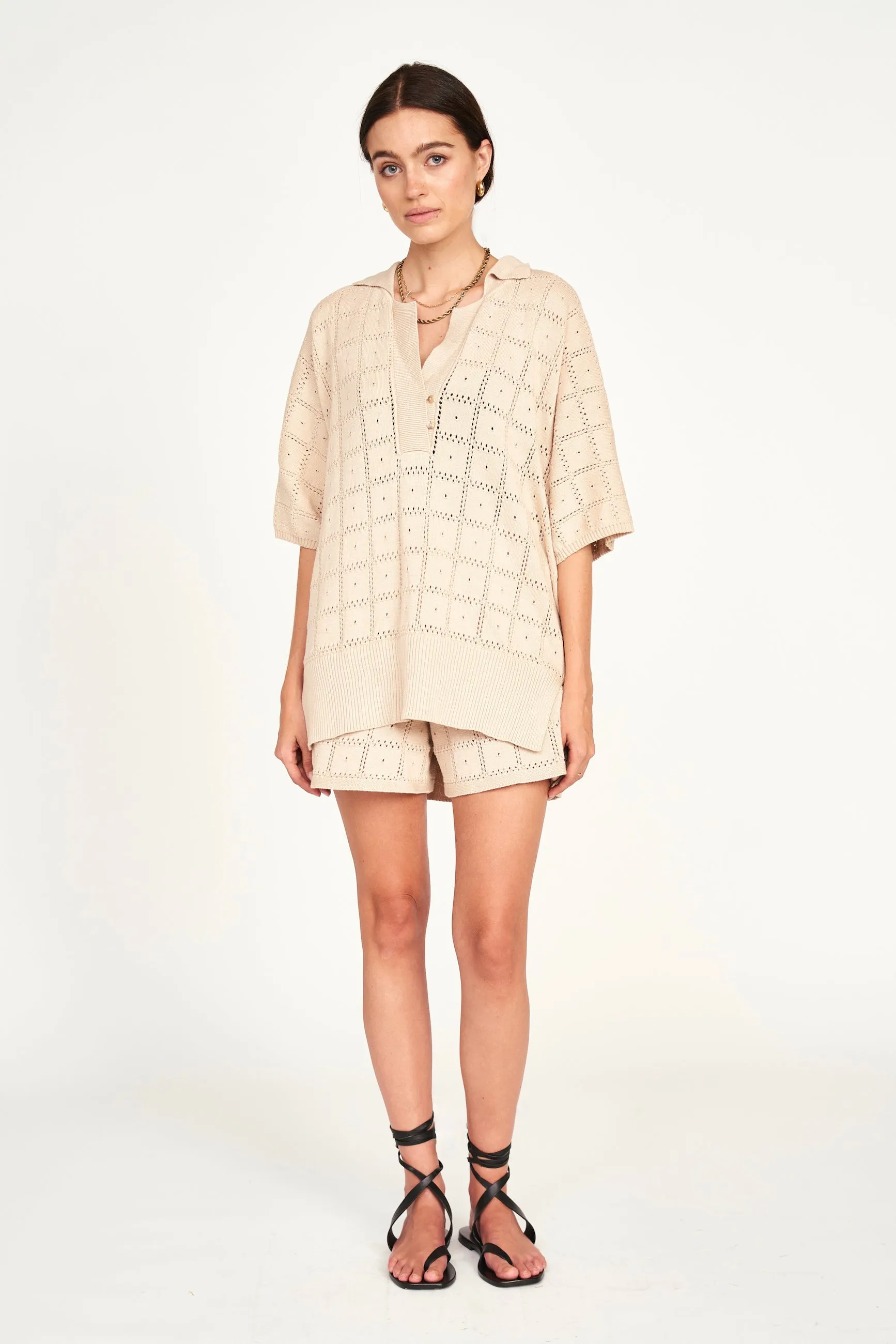 Petra Pointelle Knit Shorts in Shell