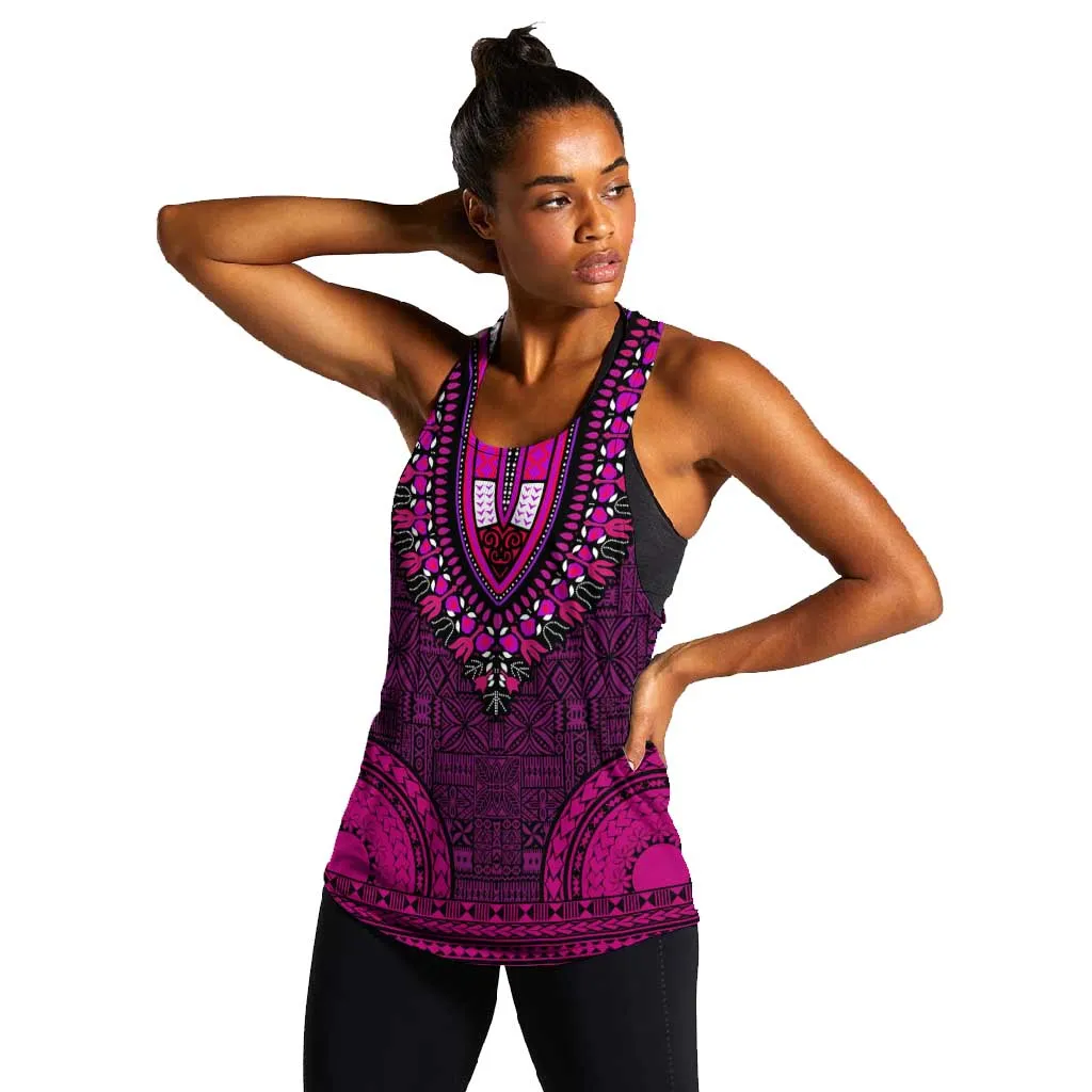 Pink Dashiki and Tapa Pattern Women Racerback Tank Africa-Polynesia Together Culture LT9