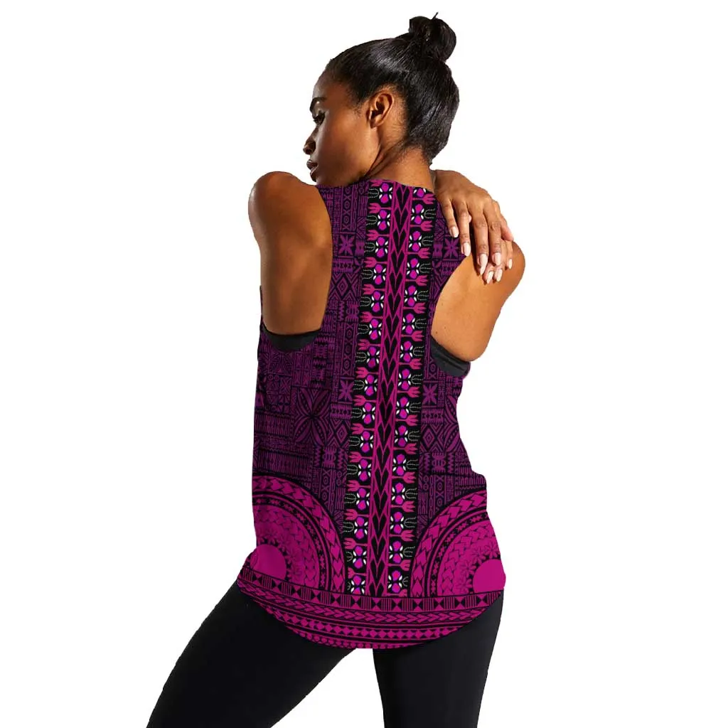 Pink Dashiki and Tapa Pattern Women Racerback Tank Africa-Polynesia Together Culture LT9