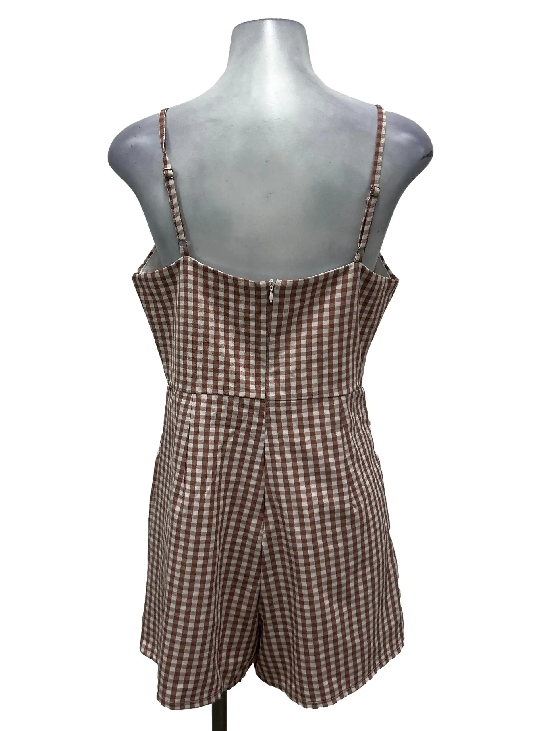 Pink Gingham V-Neck Romper